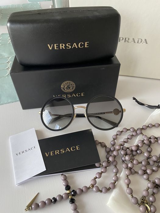 Versace okulary okrągłe czarne złote meduzy koła