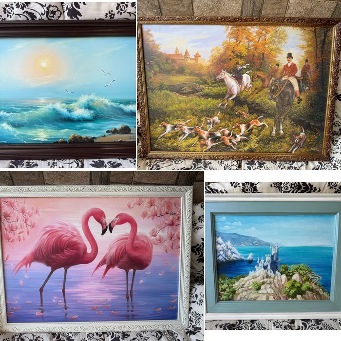 Картина море,фламінго,ліс