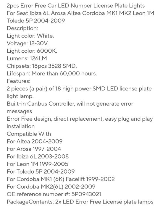 Luzes Led para matricula - novas