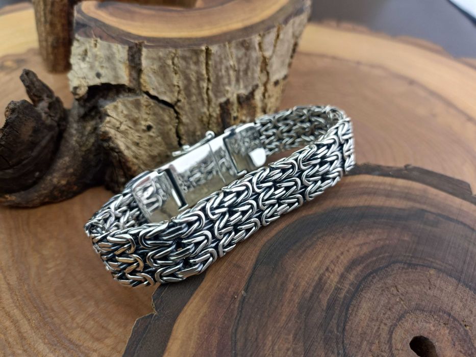 Широкий серебряный браслет Тройная Византия. Срібний браслет Візантія.