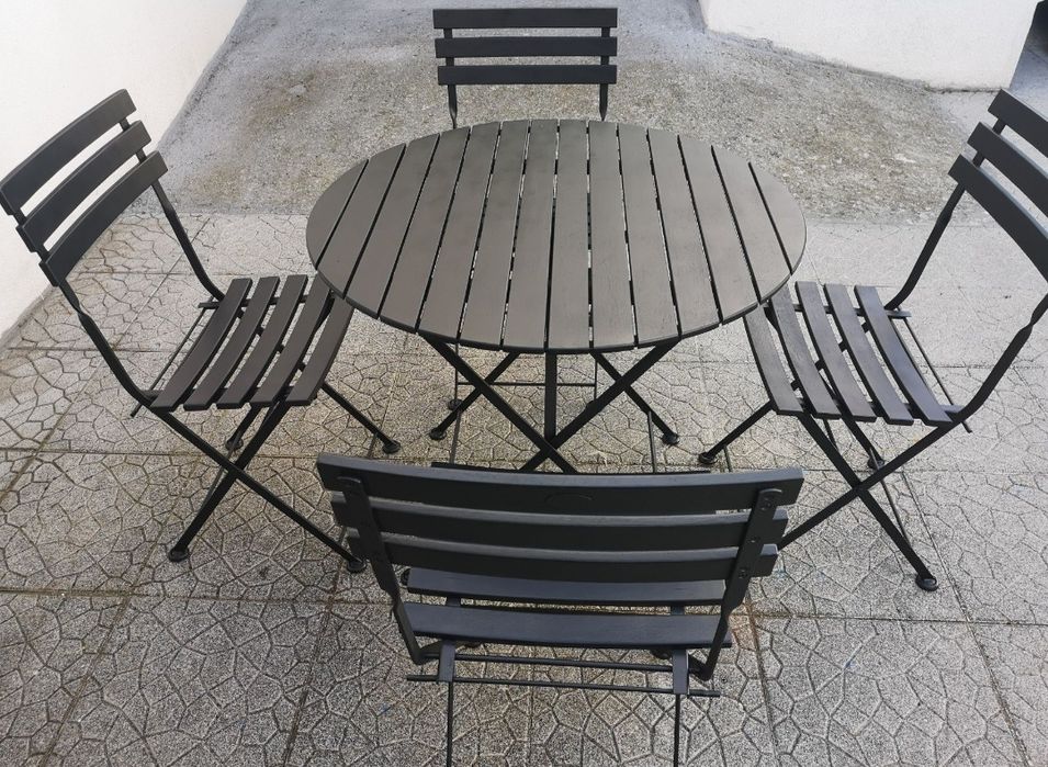 Conjunto de mesa ferro e madeira