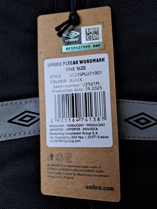 Plecak Umbro nowy z metką