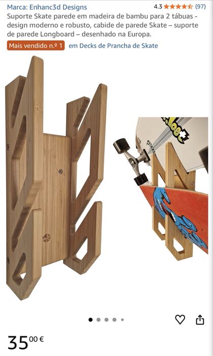 Suporte de parede para 2 skates em bambu
