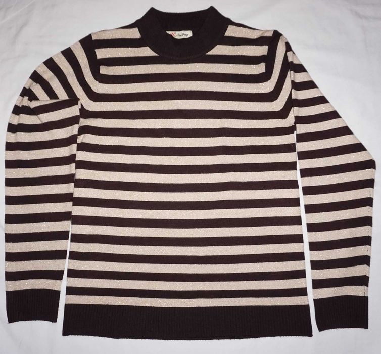 Sweter w brązowo-złote paski z akrylu rozm.M