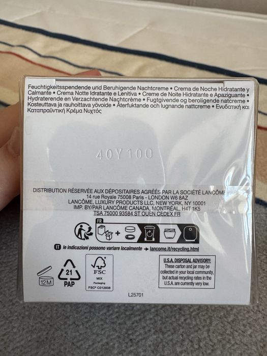 Нічний зволожуючий крем для обличчя Lancome