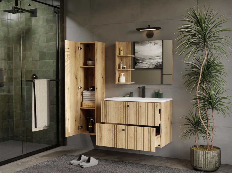 SZAFKA Pod Umywalkę TIGO 80 2S Ryflowany Front 80x57 Cm DĄB EVOKE