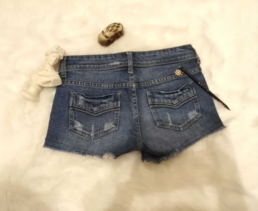 Spodenki denim cut out poszarpany niebieski dżins chic sexy