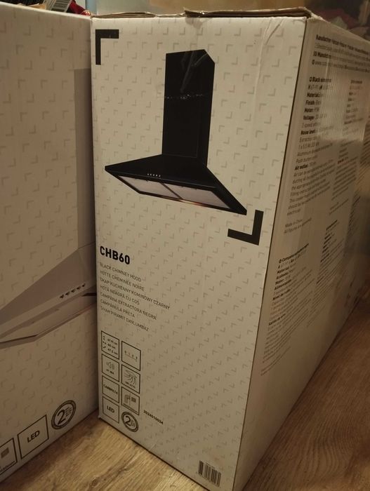 Okap kominowy kuchenny biały i czarny