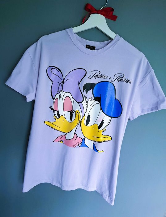 O'la Voga liliowy t-shirt duży nadruk kaczor donald