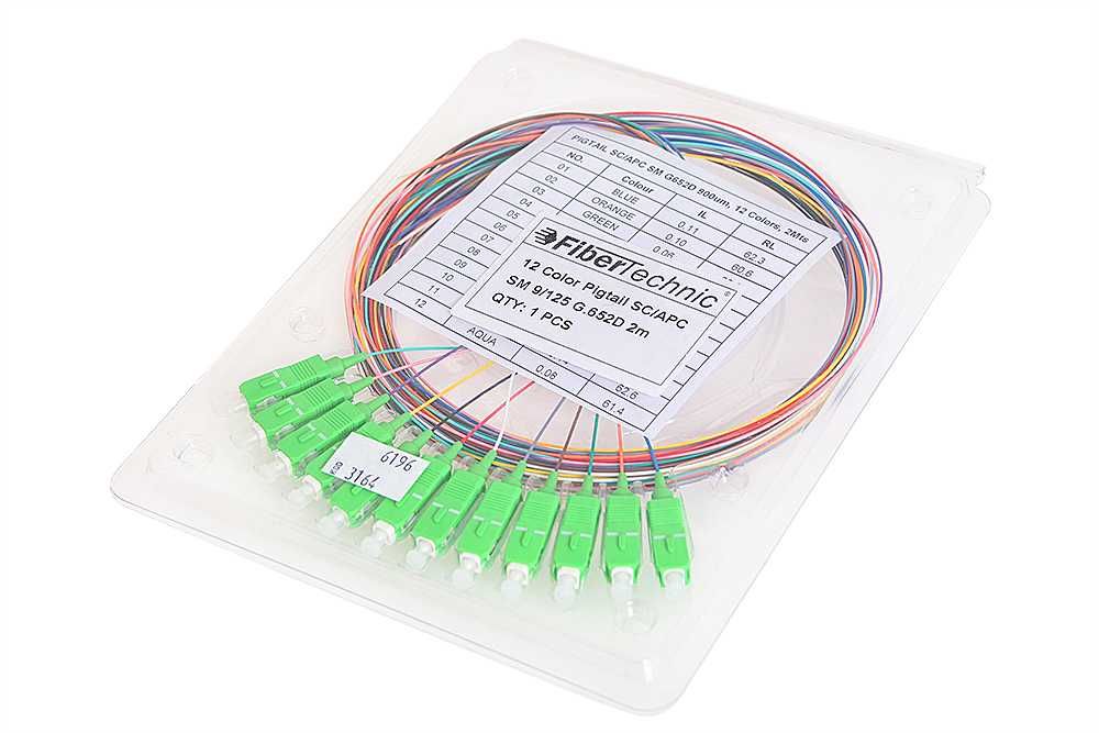 12 x Pigtail FIBERTECHNIC GOLD SC/APC SM G.652D 2M 12 kolorów blister