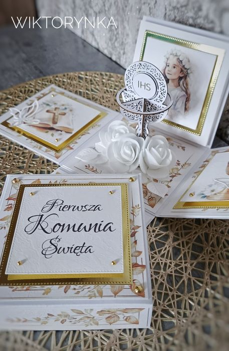 Pudełko eksplodujące, box komunijny, kartka, pamiątka komunii świętej, dziewczynka.