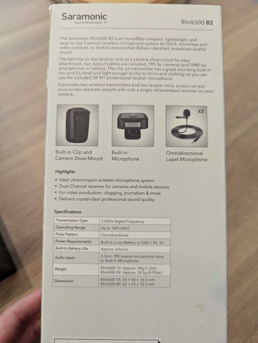 Saramonic zestaw mikrofonów Blink500 B2 TX+TX+RX