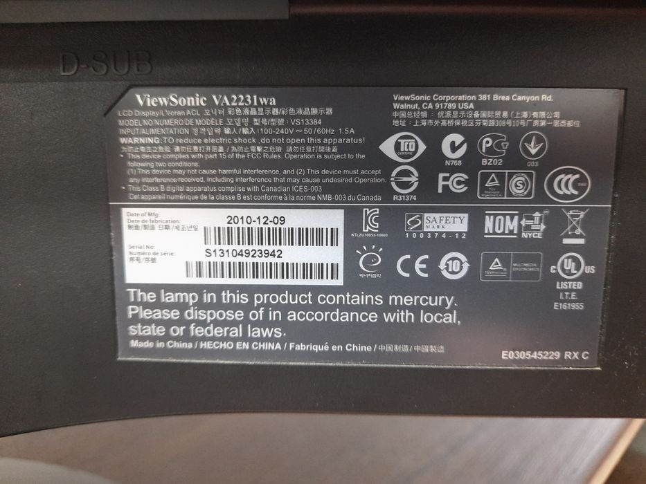 ViewSonic VA2231wa  21,5  1920×1080 Full HD
