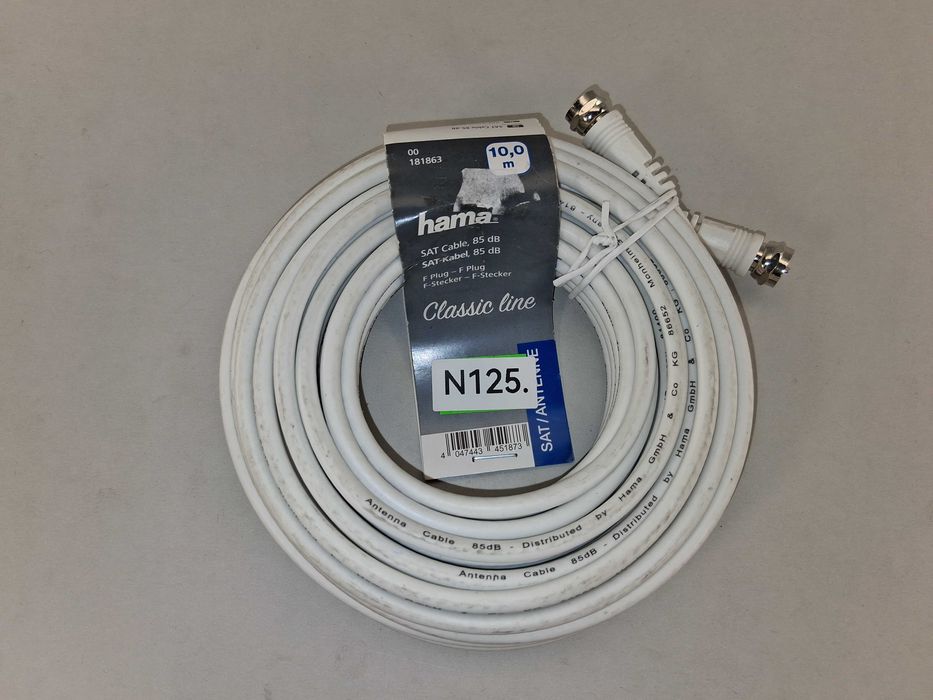 N125 Kabel Antenowy SAT Hama 10 M F-Plug 85 DB Classic Line