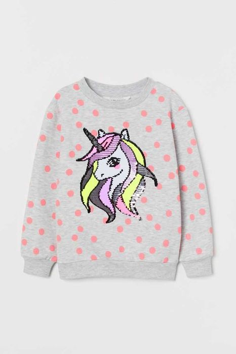 Джемпер с пайетками H&M светр кофта 104 110 116 122 единорог світшот