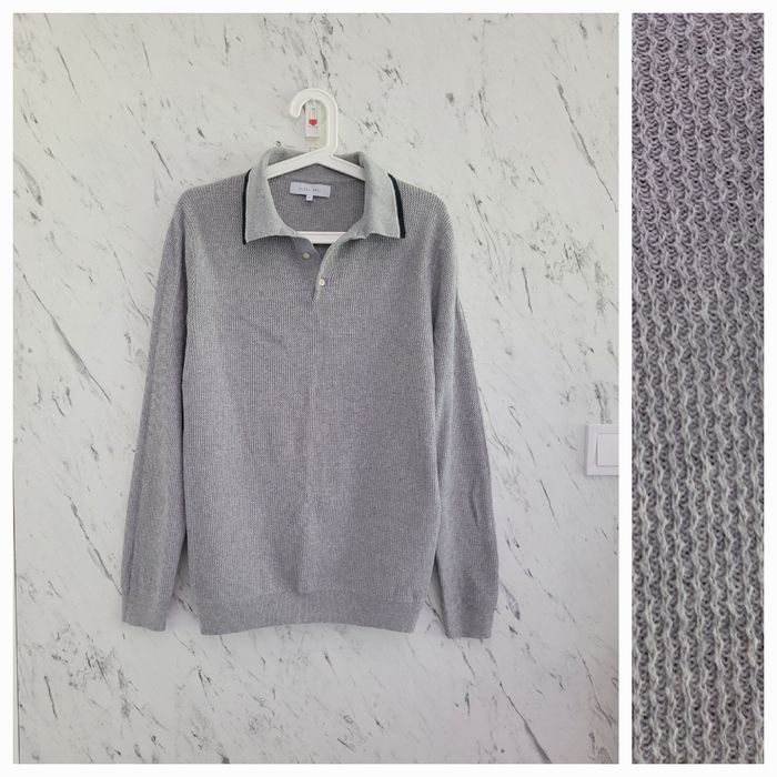Dzianinowa M bluzka koszulka polo z długim rękawem old money preppy