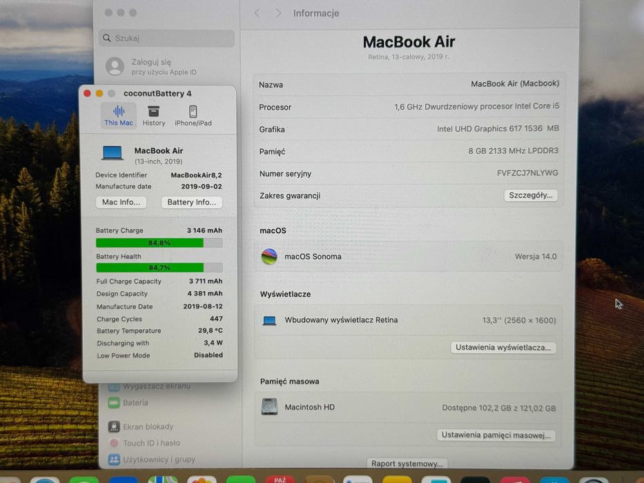 Apple MacBook Air 13 2019 i5 8GB RAM 128GB SSD Super Stan Gwarancja