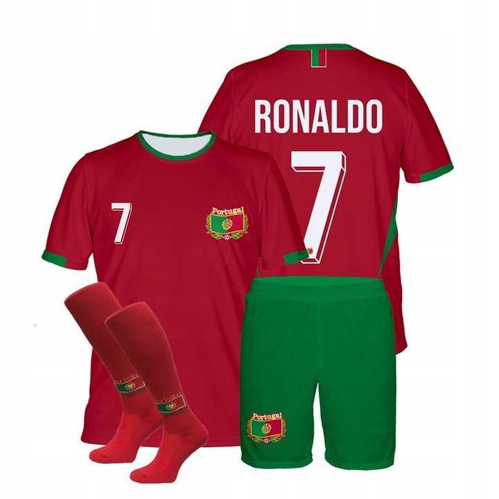 Strój / komplet piłkarski RONALDO PORTUGALIA 7 + getry rozm. 110