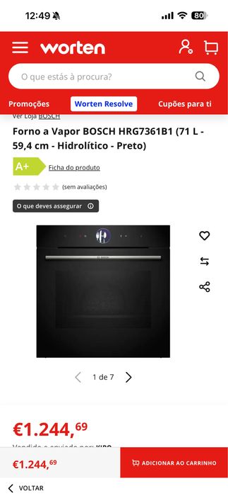 Forno a Vapor BOSCH HRG7361B1 (71 L - 59,4 cm - Hidrolítico - Preto