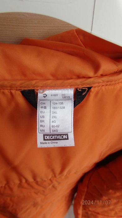 Kurtka pikowana z kapturem firmy Decathlon - rozmiar 3XL