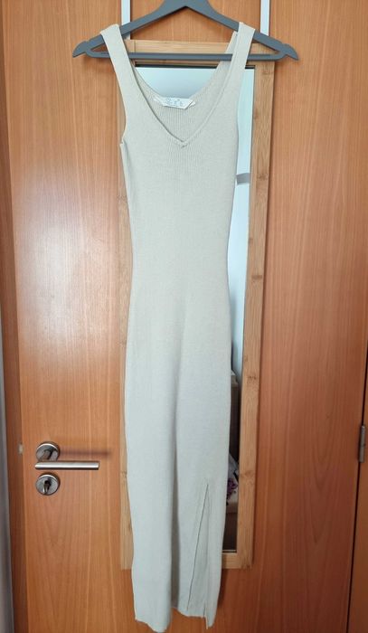 Novo | Vestido bege justo midi, tamanho 2XS