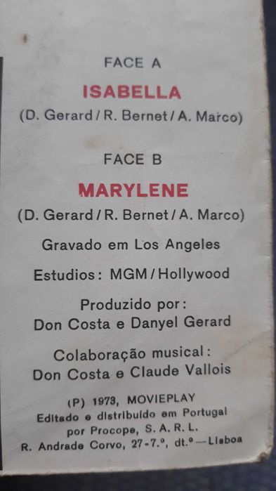 Daniel Gerard - Isabella - single vinil - portes incluídos