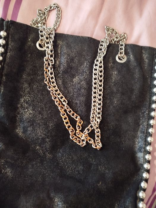 Zara duża torebka na łańcuszku shopper bag czarna A4