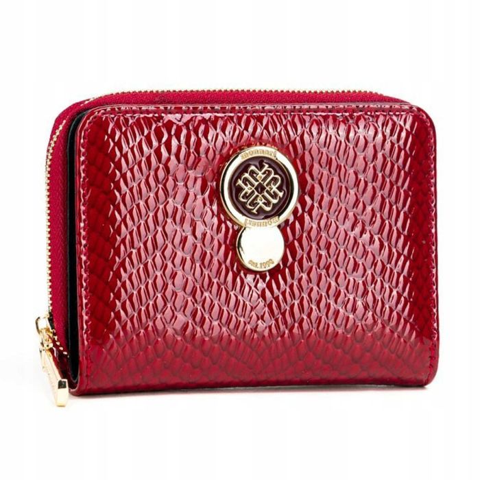 MONNARI Portfel Damski Skórzany Czerwony Lakierowany Elegancki Prezent