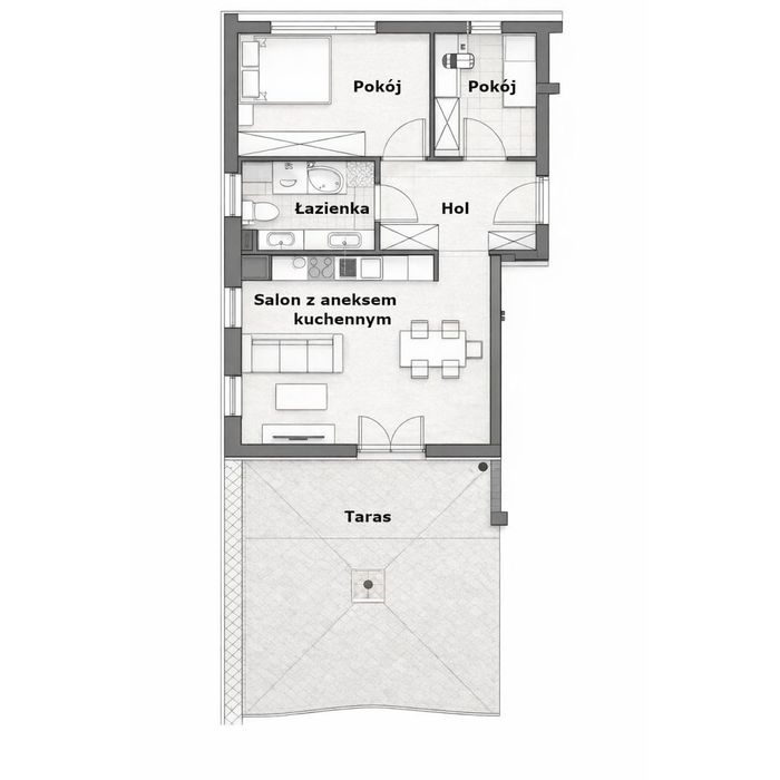 Nowe 3 pokoje z dużym tarasem | Projektant