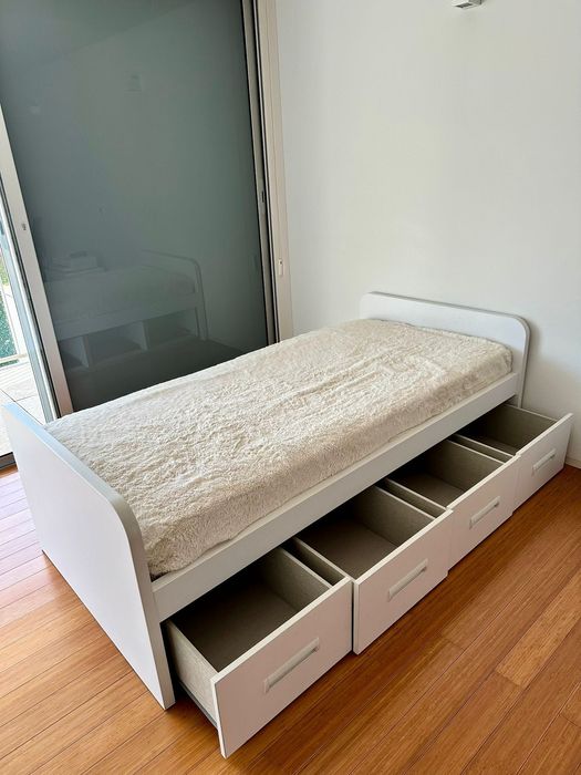 Cama Solteiro Branca Com Gavetas