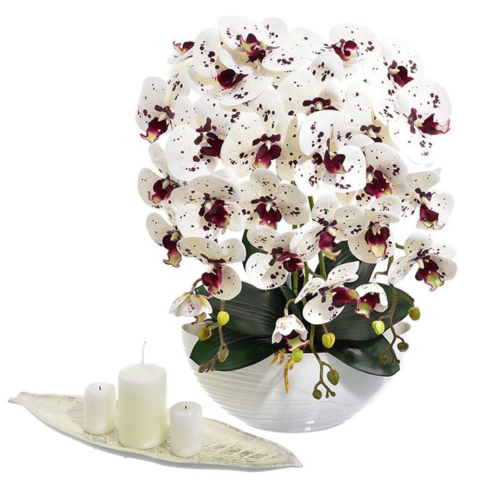 Sztuczny storczyk orchidea kompozycja kwiat doniczce ozdoba prezent