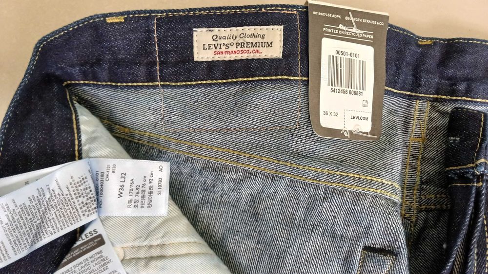 Мужские джинсы Levi's 501 Original — Новые — 100% Хлопок — W36 L32