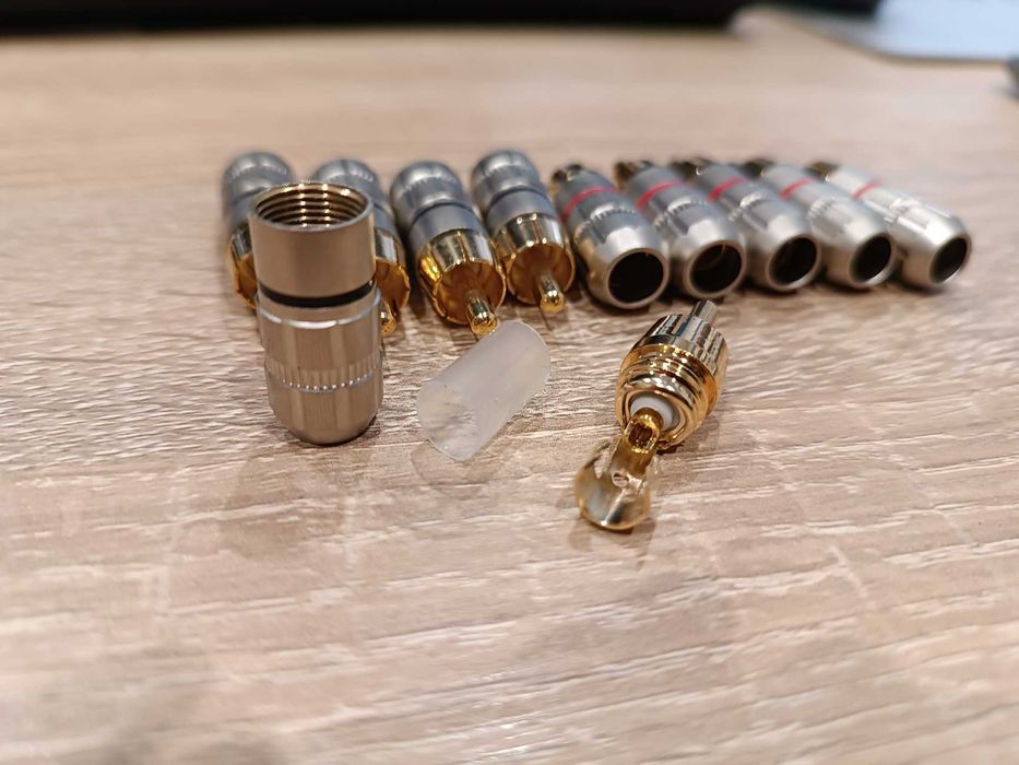 Złącze RCA cinch wtyk (srebrne - znacznik czarny-czerwony) kpl 2par