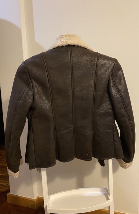 Casaco castanho de pele com pelo (tamanho S) - Promod