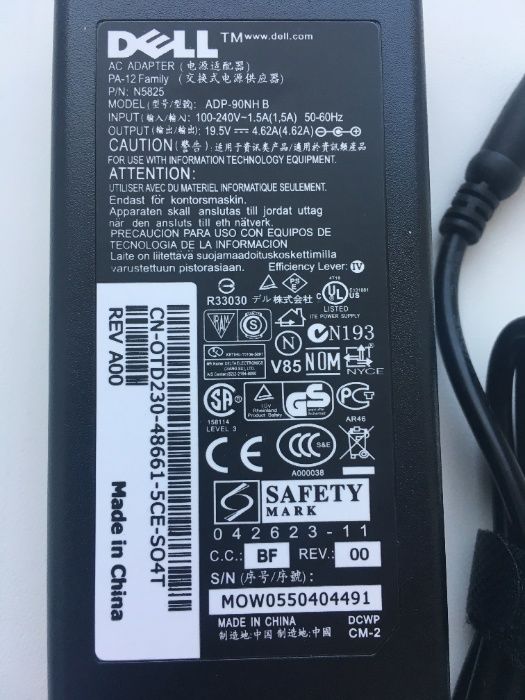 Зарядка, Блок живлення для ноутбука DELL 19.5V 4.62A 90W 7.4 х 5.0mm