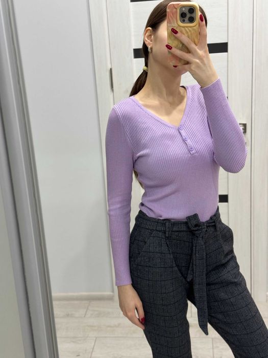 Трикотажна базова кофтинка фіолетова, кофта з довгими рукавами Xs-S
