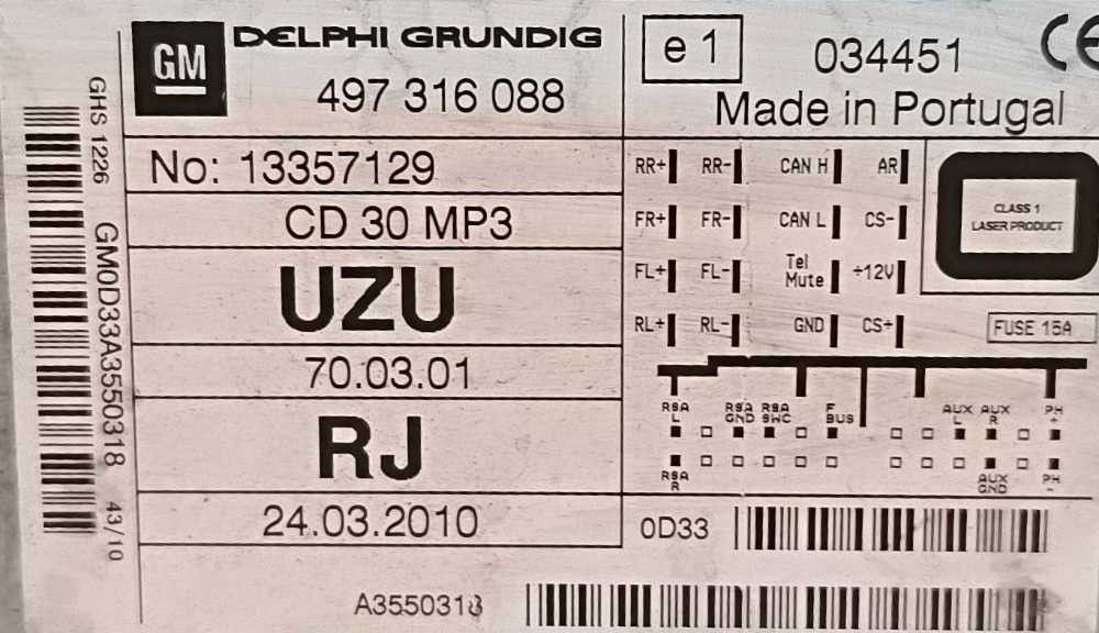 Rádio / Auto Rádio OPEL CORSA D (S07) [07.2006 - 04.2015]