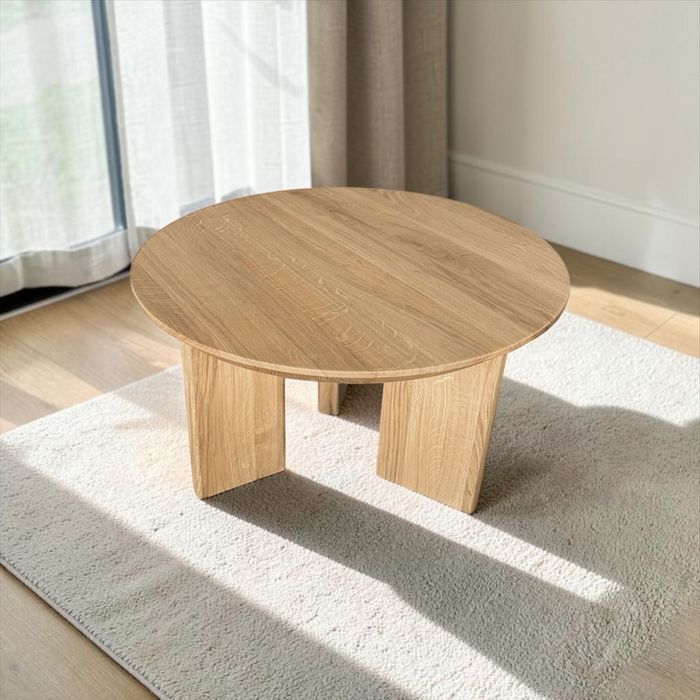 Dębowy stolik kawowy okrągły lite drewno NORD nowoczesny design fi70 gr.4cm PRODUCENT