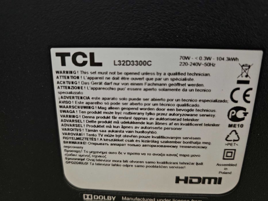 Telewizor TCL L32D3300C 32" HD Ready