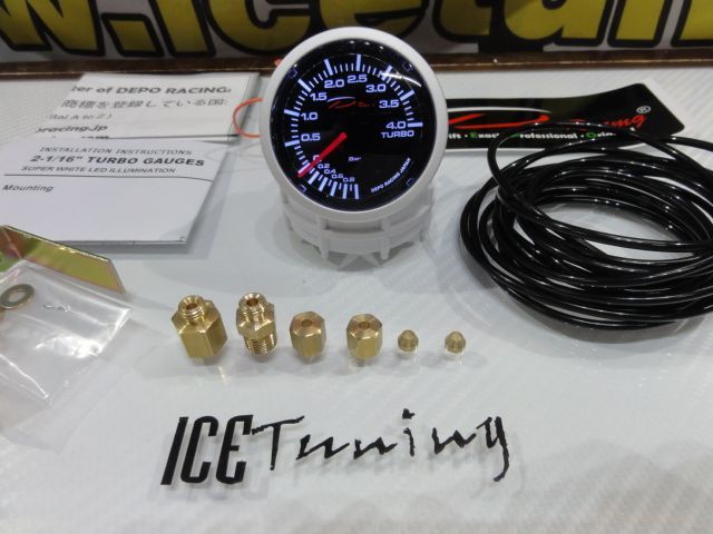 Manômetro da Pressão do Turbo 4 bar Fundo Preto / smoke c/iluminação led branco Depo Racing Japan