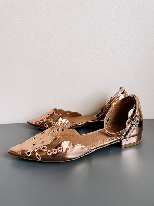 Złote baleriny Mary Jane z paskiem, asos, rozmiar 37