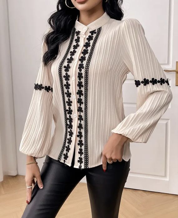 Koszula damska długi rękaw bluzka kremowa czarna elegancka XL