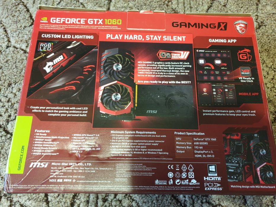 Msi GEFORCE gtx 1060 gaming x