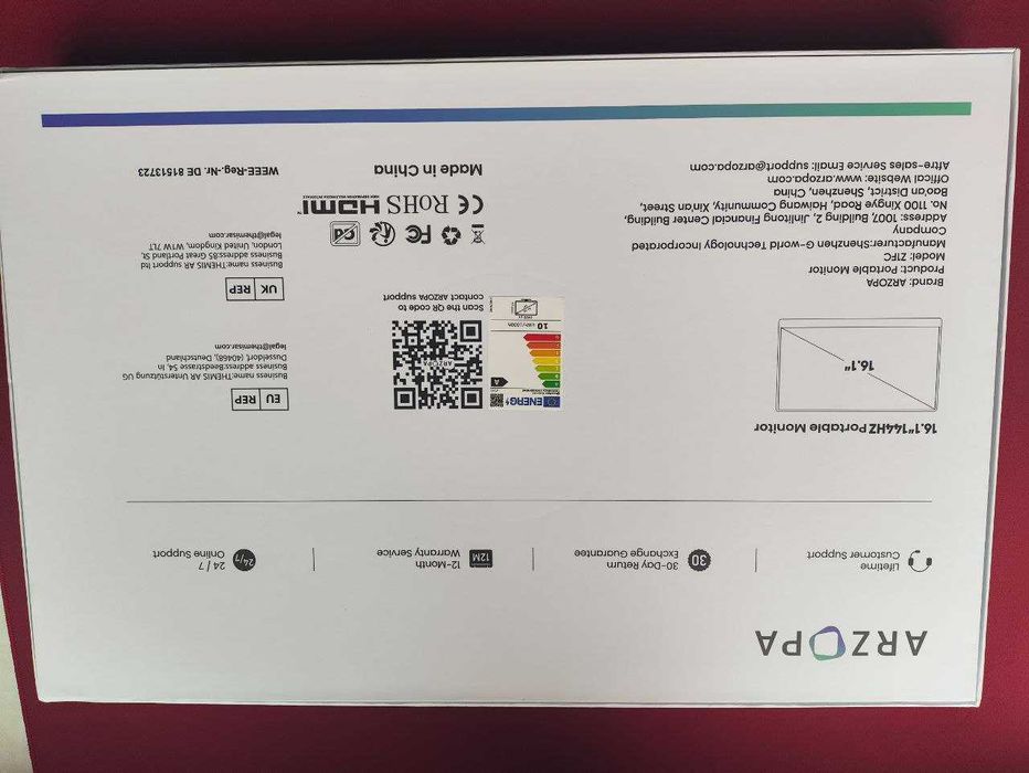 Портативный монитор Arzopa Z1FC 16.1' FHD, 144 Гц новый