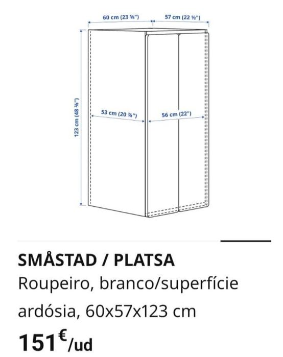 Roupeiro SMASTAD/PLATSA do IKEA branco com superfície ardósia