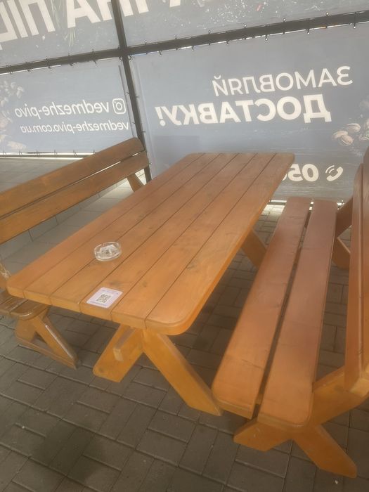 Стіл з лавицями садовий в бесідку в альтанку( комплект) з масиву