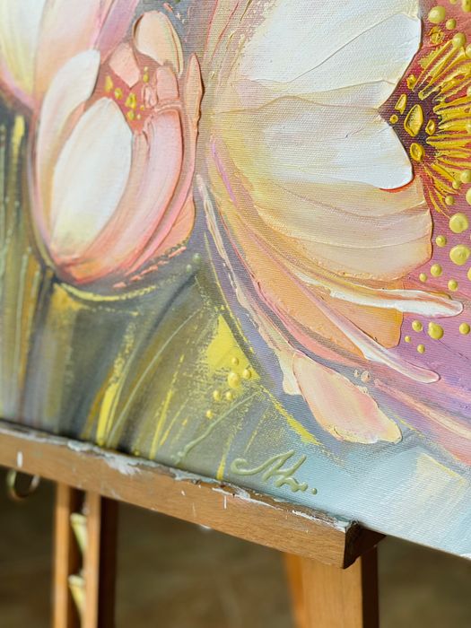 ВЕЛИКА картина квіти Піони пейзаж 90х95 (полотно/акрил) Шевченко Л.