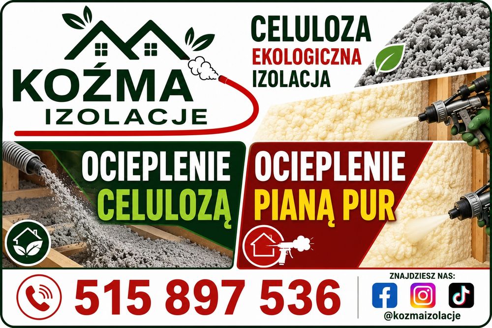Ocieplenie Pianą /Piana Pur/Izolacje natryskowe/Pianka/Natryski/Izolacje Wdmuchiwane/Nadmuch/ Celuloza