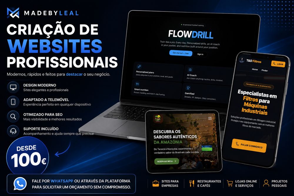 Criação de Websites Profissionais e Modernos | Desde 100€