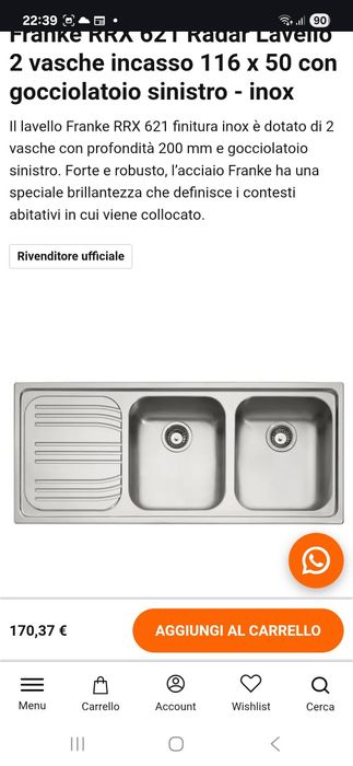 FRANKE-lava loiça "RRX 621 3"1 160x500 LHD C